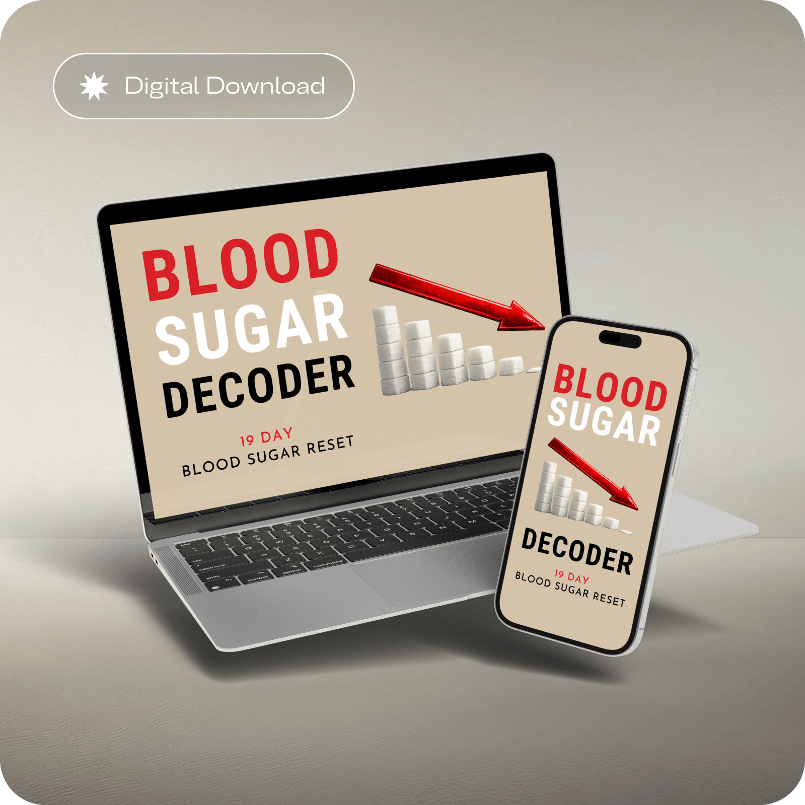 Blood Sugar Decoder digital protocol shown on laptop and phone